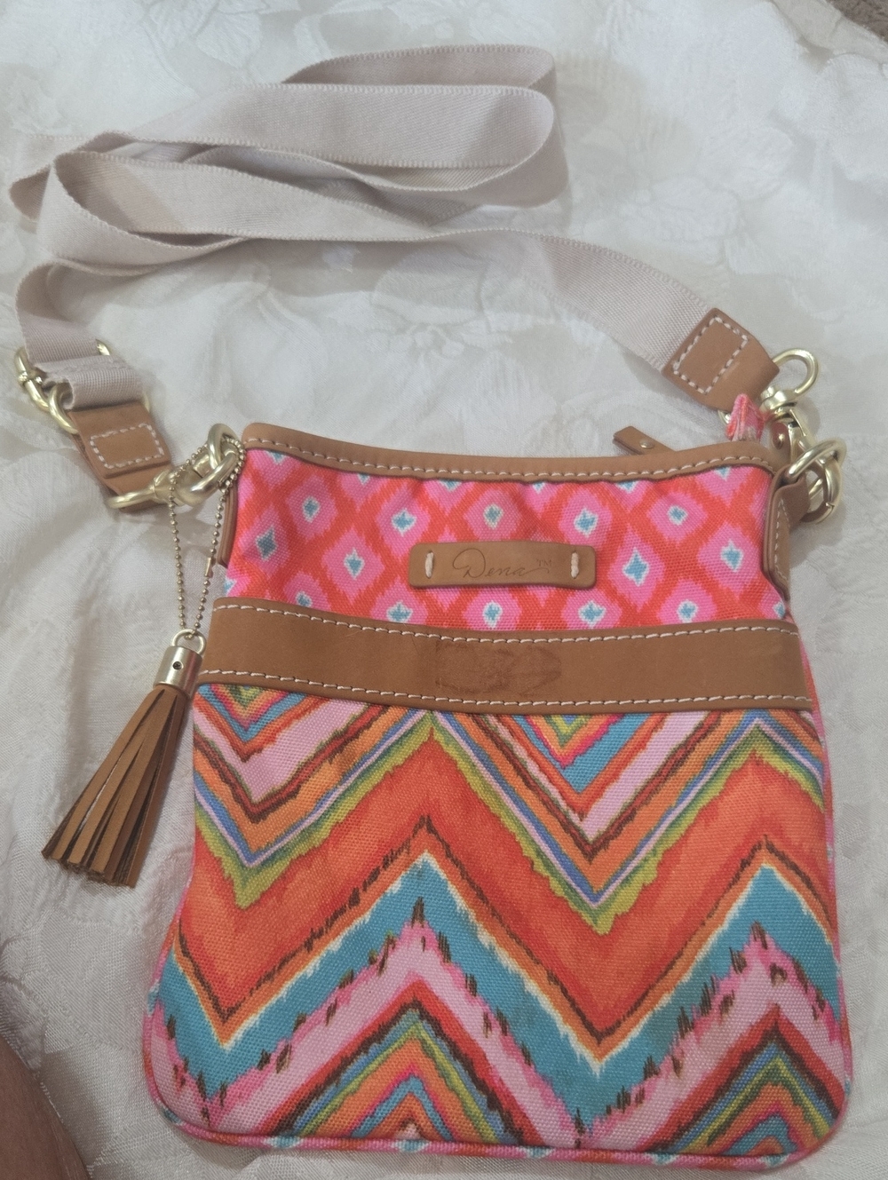 Dena Designs Colorful Chevron Crossbody Bag - Pink & Tan